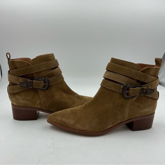 Marc Fisher Medium Brown Suede Yandi Belted Western Booties Size 8.5 - Picture 7 of 9